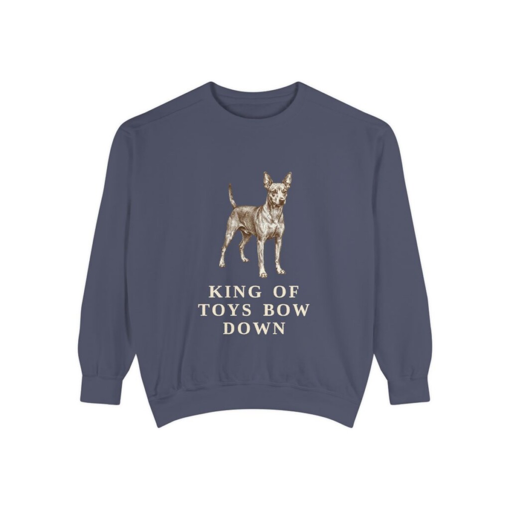 Miniature Pinscher Humor Sweatshirt, Denim, front view