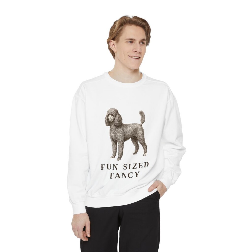 Miniature Poodle Humor Sweatshirt, White, person 1 front