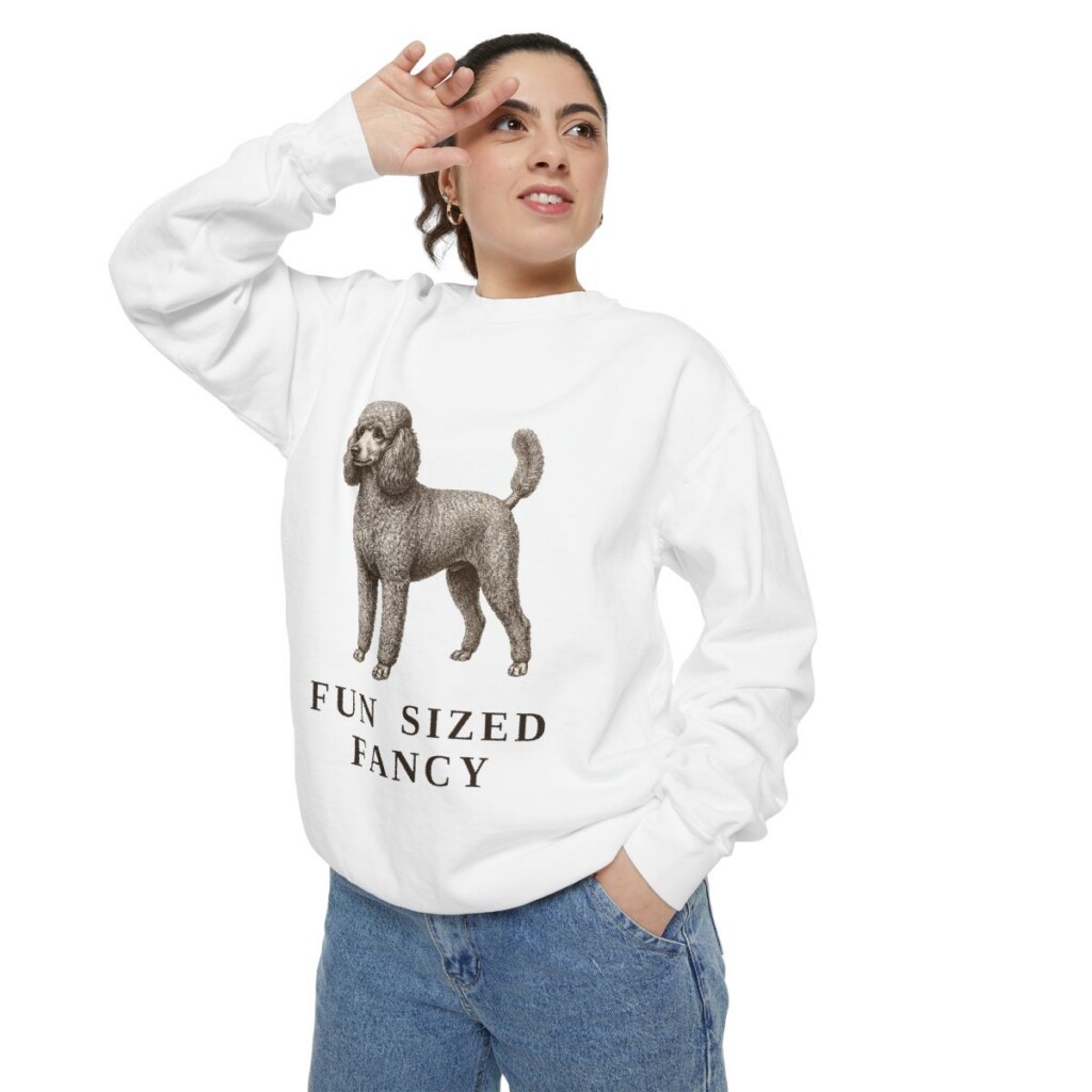 Miniature Poodle Humor Sweatshirt, White, person 2 context