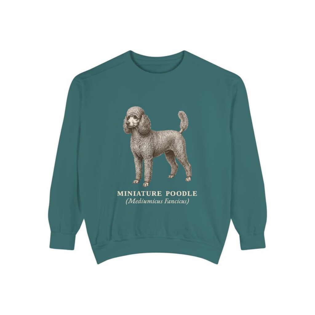 Miniature Poodle Latin Sweatshirt, Blue Spruce, front view
