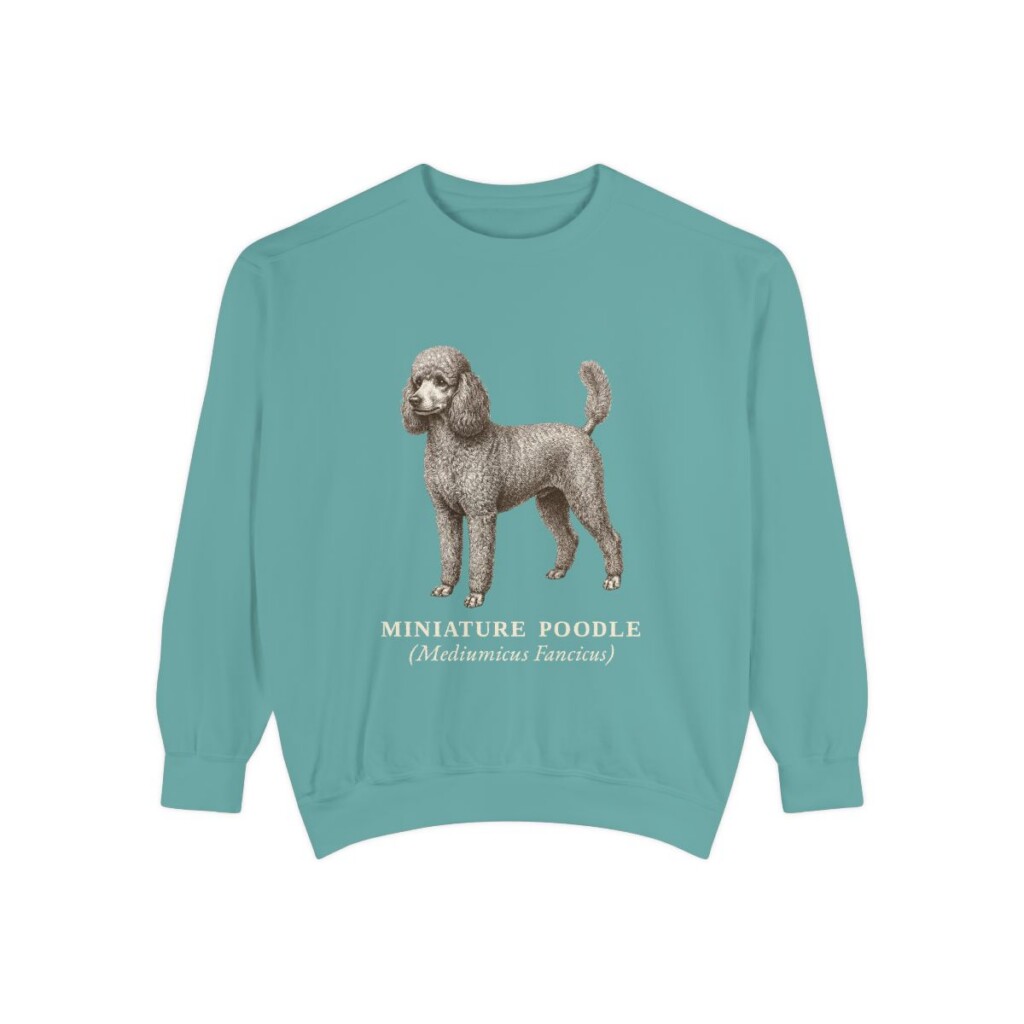 Miniature Poodle Latin Sweatshirt, Seafoam, front view