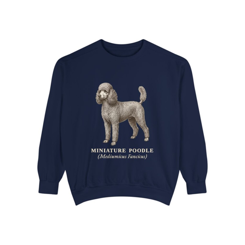 Miniature Poodle Latin Sweatshirt, True Navy, front view