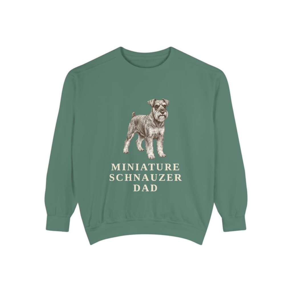 miniature-schnauzer-sweatshirt-dad-light-green Miniature Schnauzer Dad Sweatshirt, Light Green, front view
