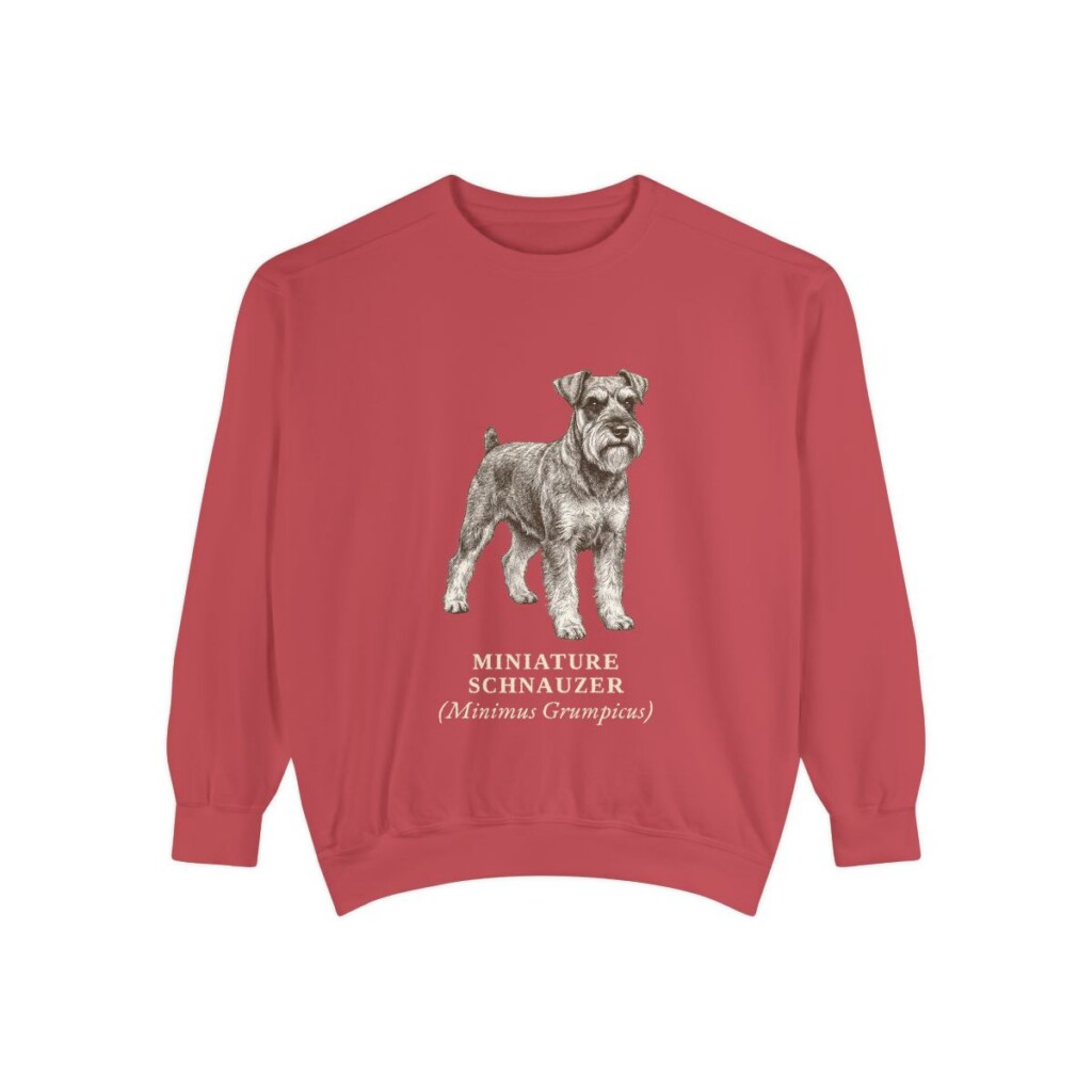 Miniature Schnauzer Latin Sweatshirt, Crimson, front view