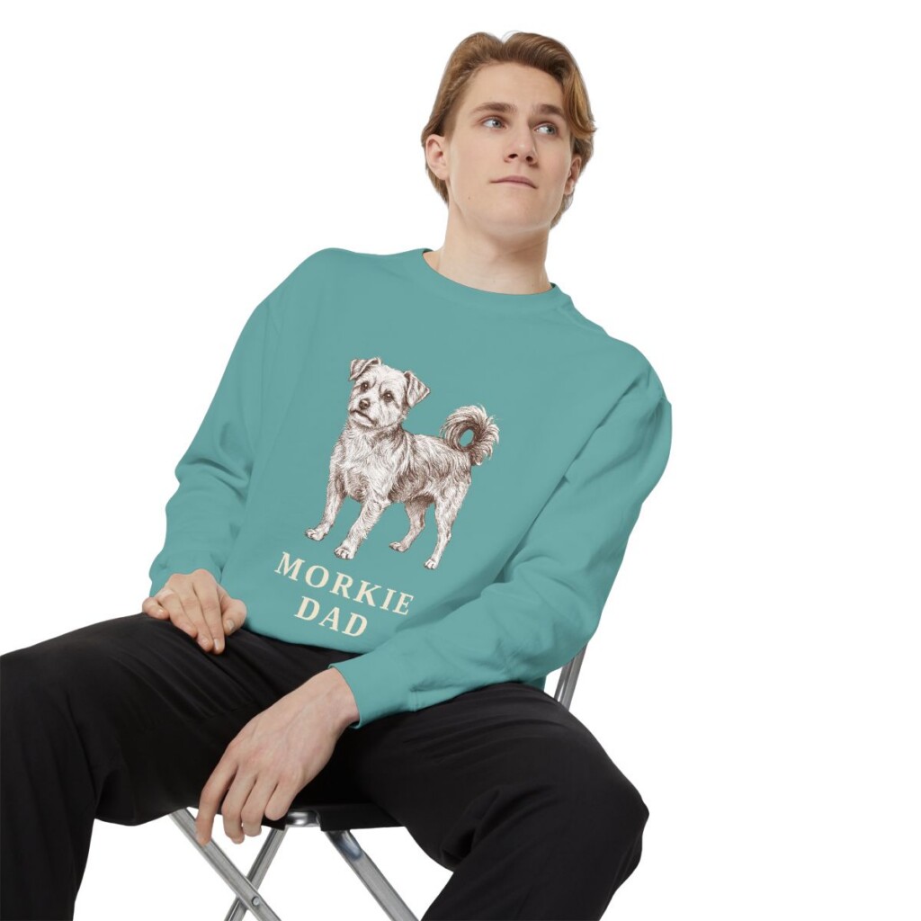 Morkie Dad Sweatshirt, Seafoam, person 1 context