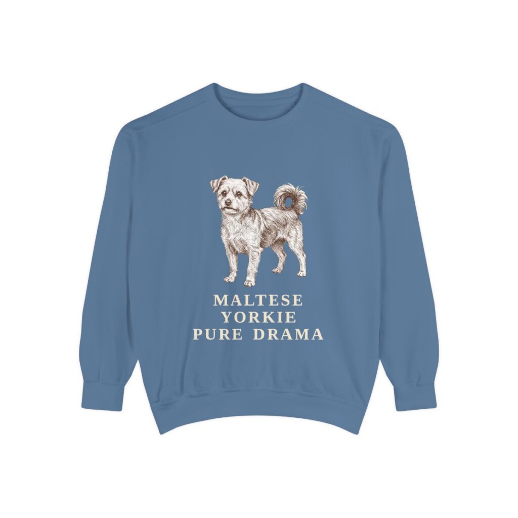 Morkie Humor Sweatshirt, Blue Jean, front view