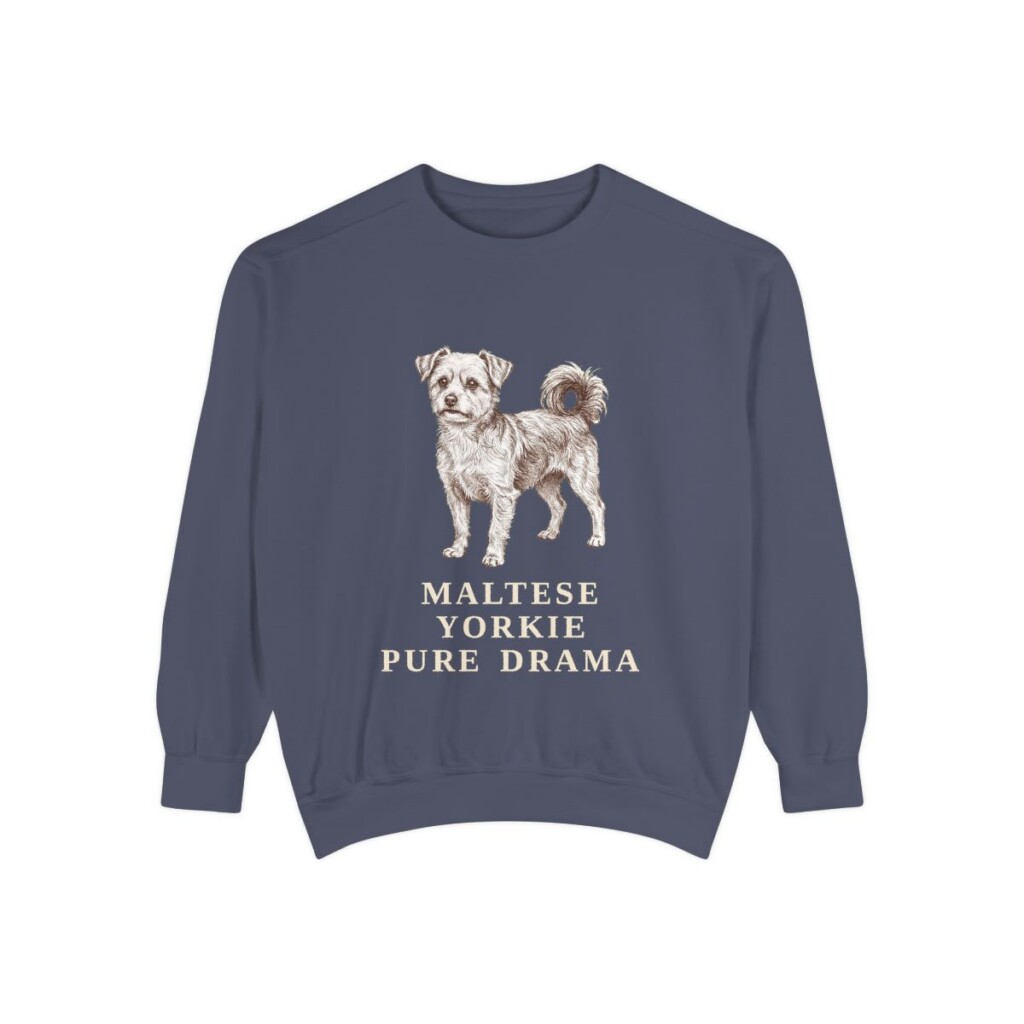 Morkie Humor Sweatshirt, Denim, front view