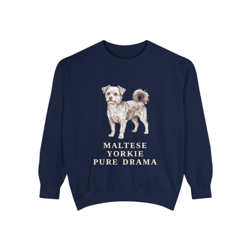 Morkie Humor Sweatshirt, True Navy, front view