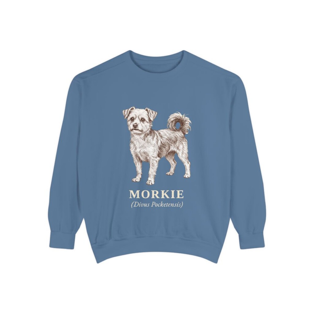 Morkie Latin Sweatshirt, Blue Jean, front view