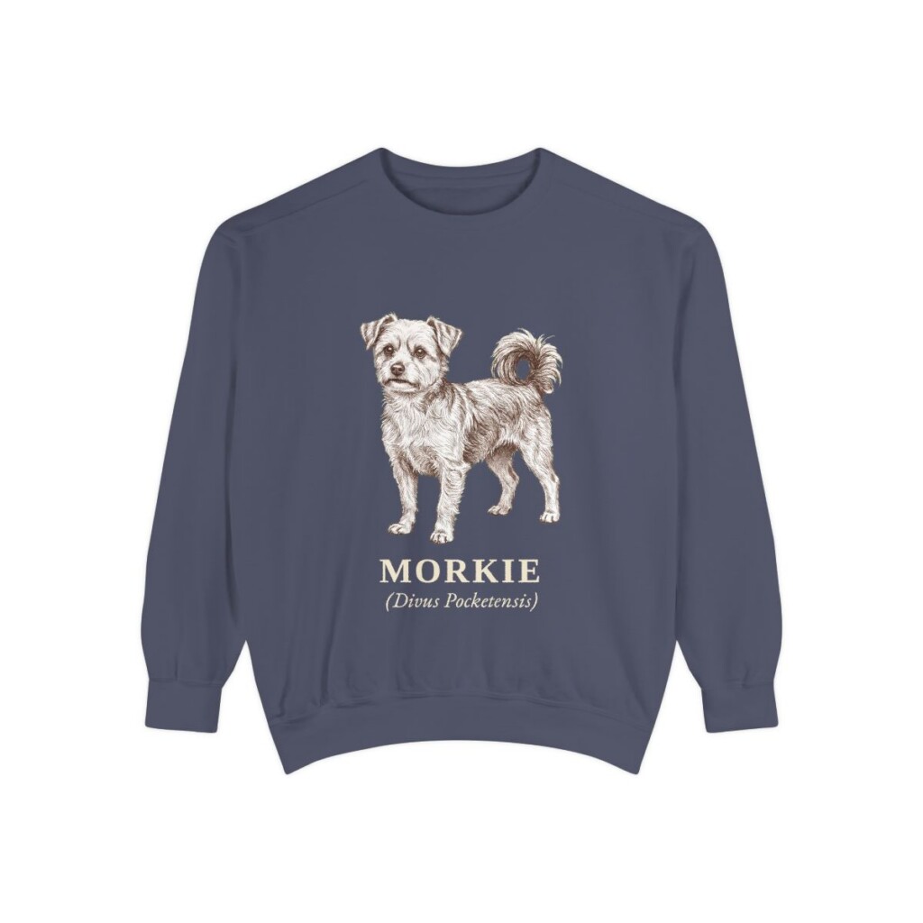 Morkie Latin Sweatshirt, Denim, front view