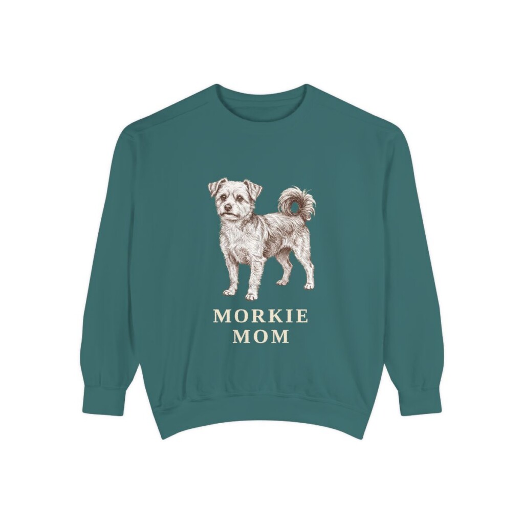 morkie-sweatshirt-mom-blue-spruce Morkie Mom Sweatshirt, Blue Spruce, front view
