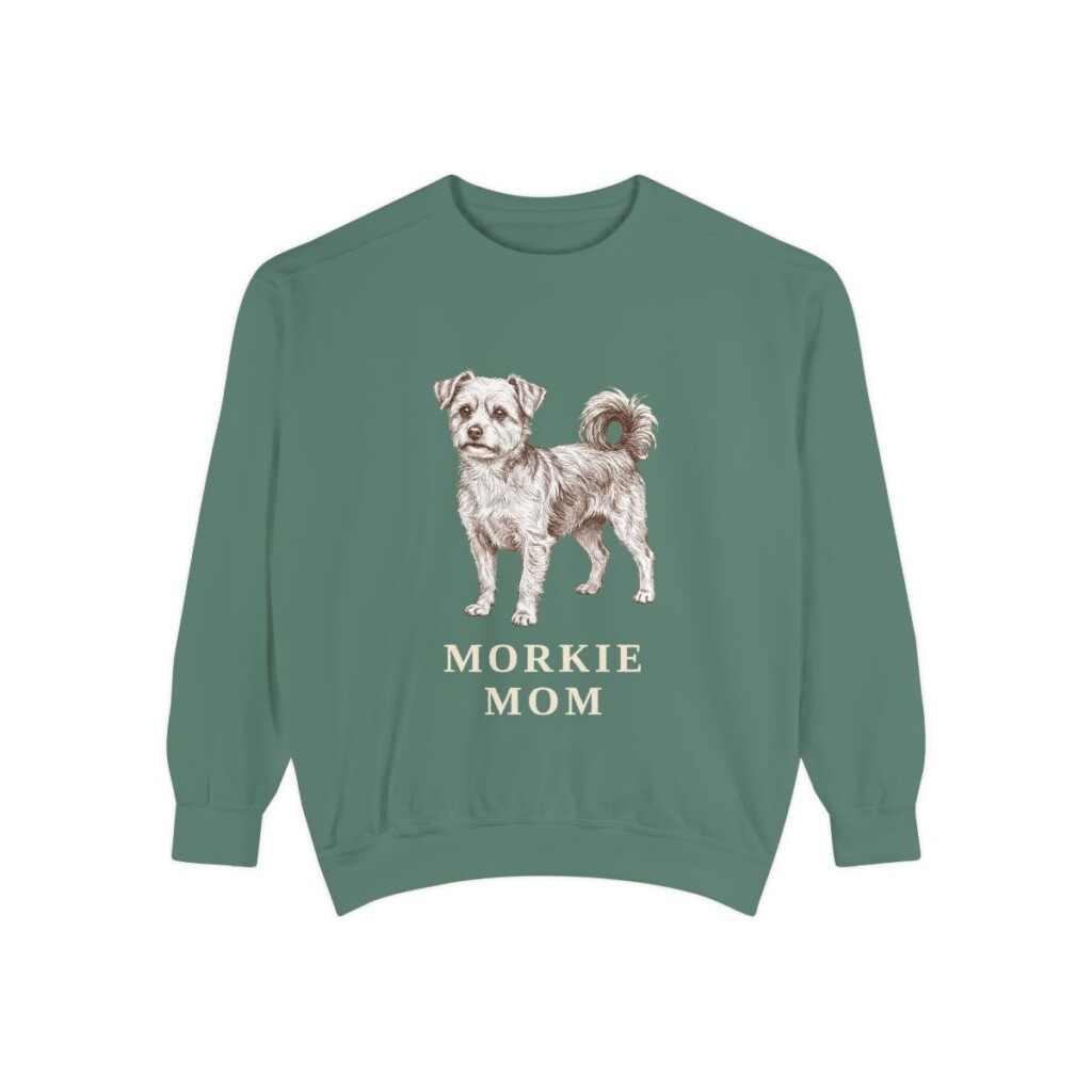 morkie-sweatshirt-mom-light-green Morkie Mom Sweatshirt, Light Green, front view