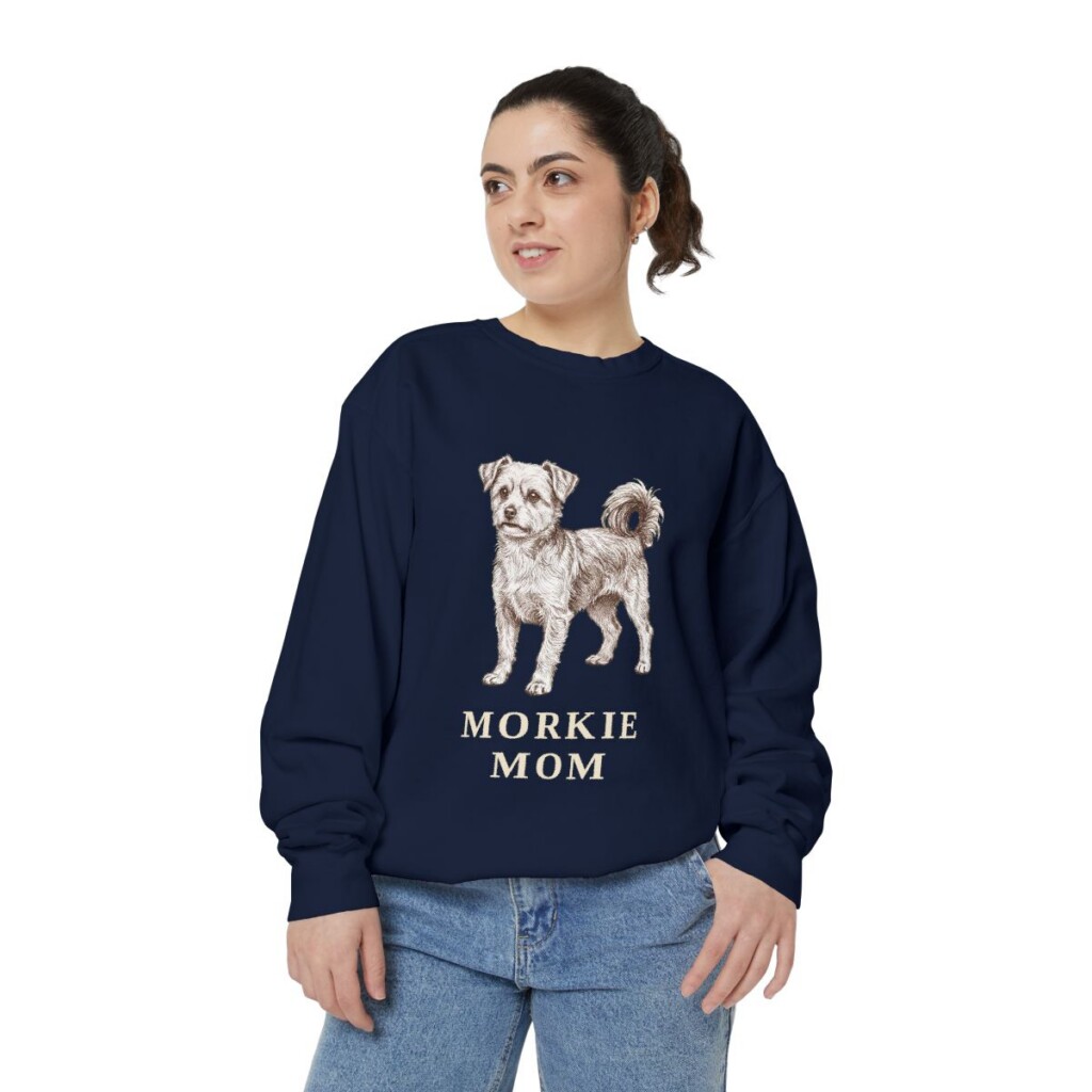 morkie-sweatshirt-mom-true-navy-person-2-front Morkie Mom Sweatshirt, True Navy, person 2 front