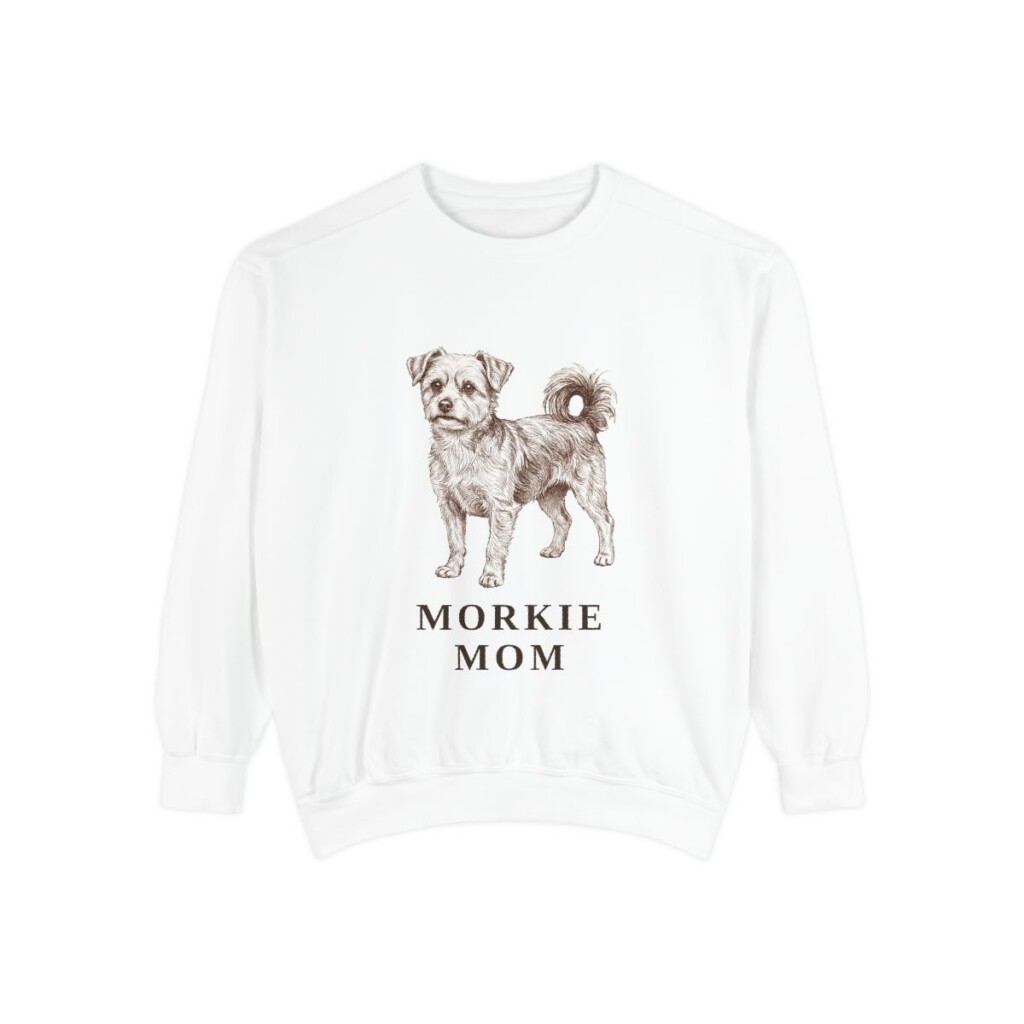 morkie-sweatshirt-mom-white Morkie Mom Sweatshirt, White, front view