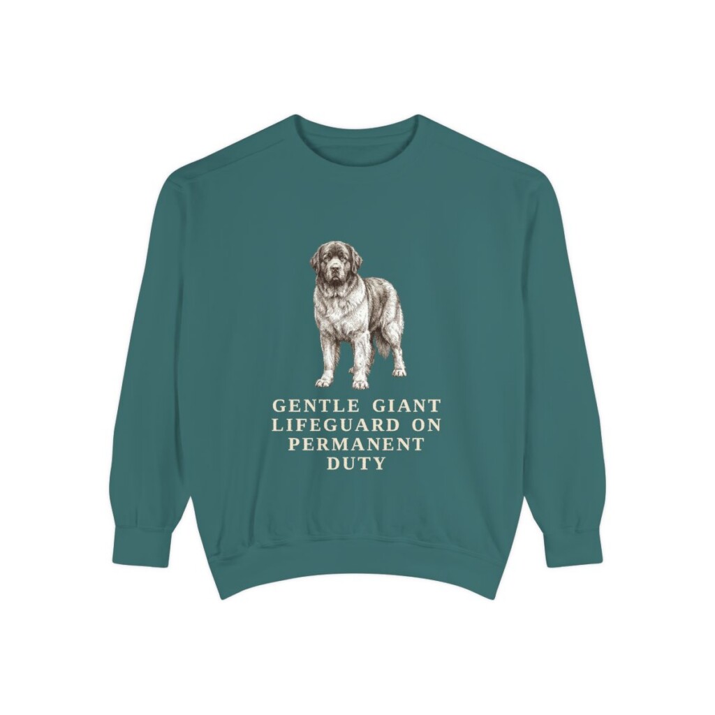 newfoundland-dog-sweatshirt-humor-blue-spruce Newfoundland Dog Humor Sweatshirt, Blue Spruce, front view