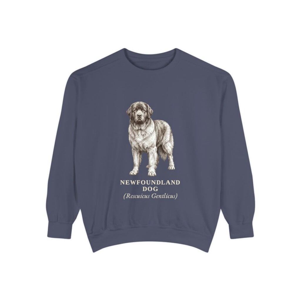 Newfoundland Dog Latin Sweatshirt, Denim, front view