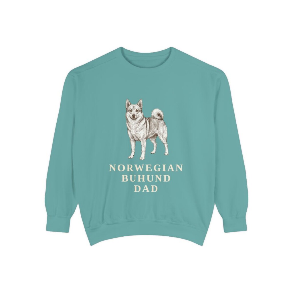 Norwegian Buhund Dad Sweatshirt, Seafoam, front view