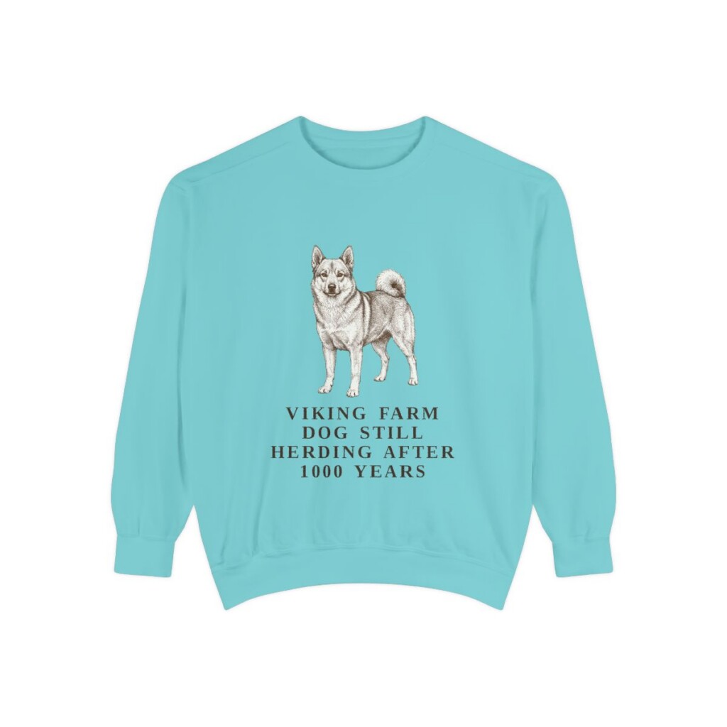 Norwegian Buhund Humor Sweatshirt, Chalky Mint, front view