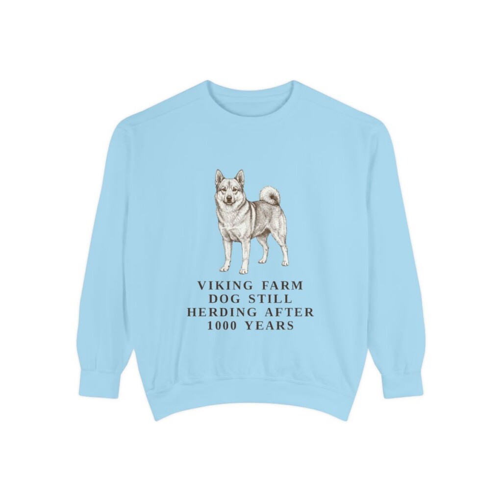 Norwegian Buhund Humor Sweatshirt, Chambray, front view