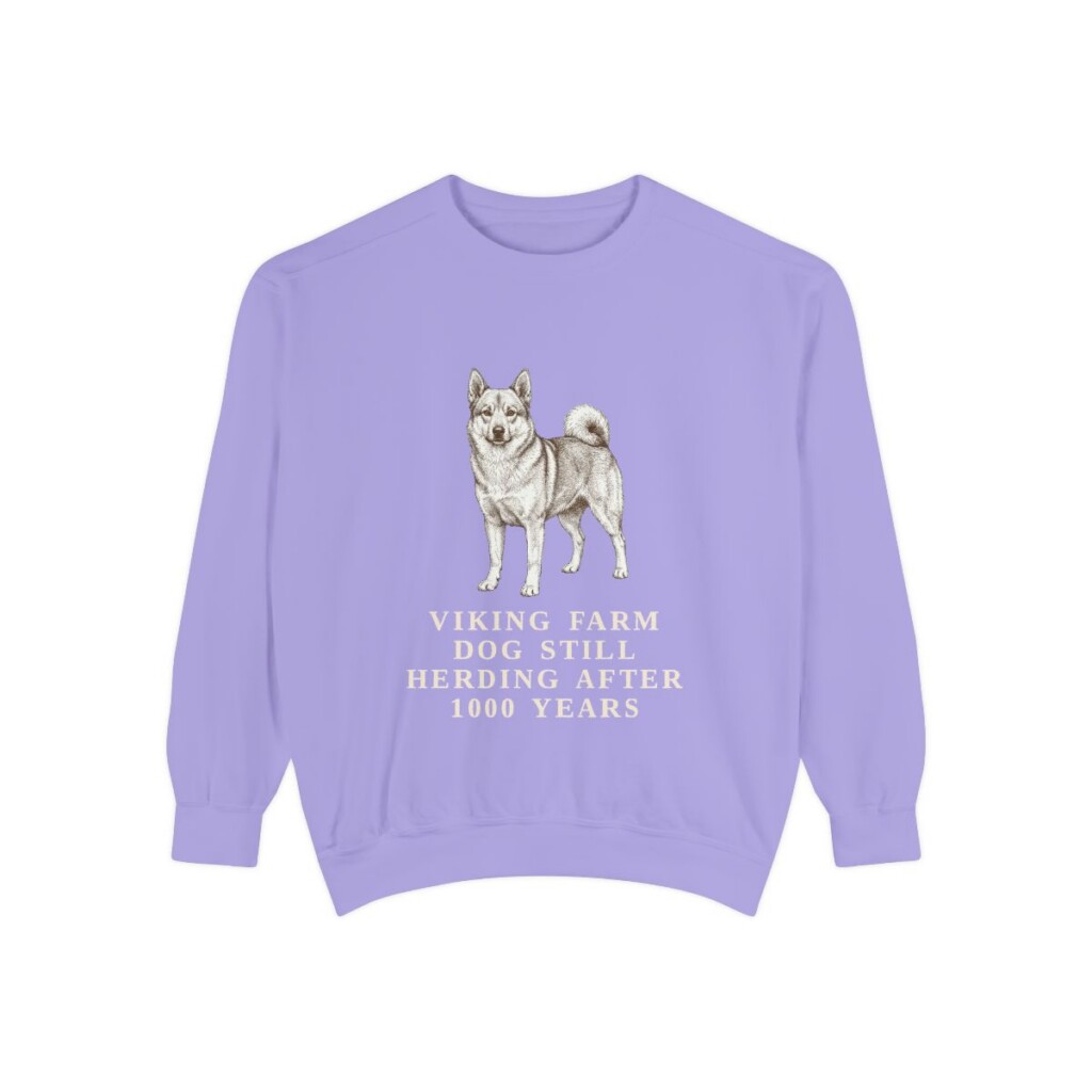 Norwegian Buhund Humor Sweatshirt, Violet, front view
