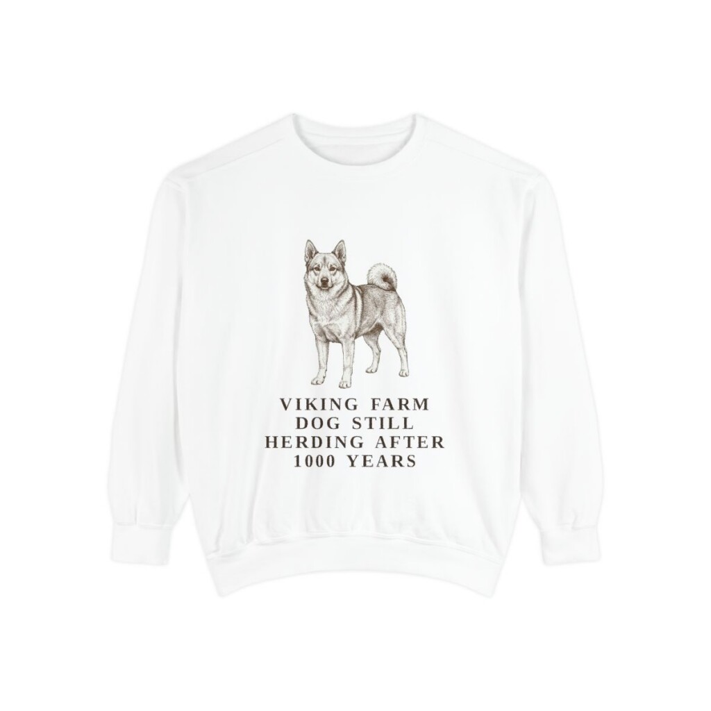 Norwegian Buhund Humor Sweatshirt, White, front view