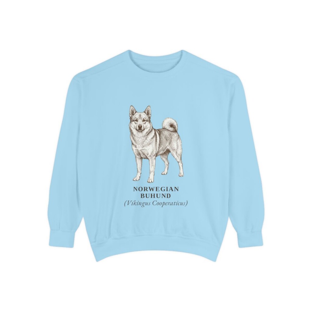 Norwegian Buhund Latin Sweatshirt, Chambray, front view