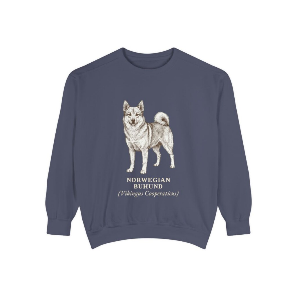 Norwegian Buhund Latin Sweatshirt, Denim, front view