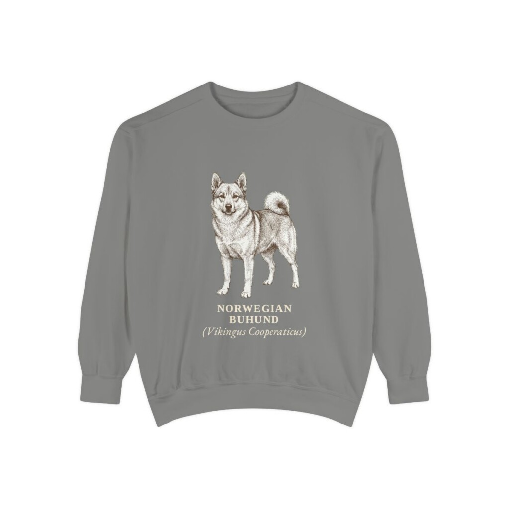 Norwegian Buhund Latin Sweatshirt, Grey, front view