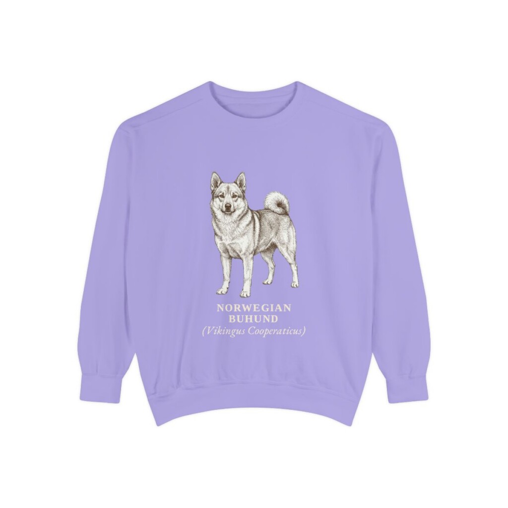 Norwegian Buhund Latin Sweatshirt, Violet, front view