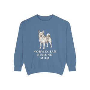 Norwegian Buhund Mom Sweatshirt, Blue Jean, front view