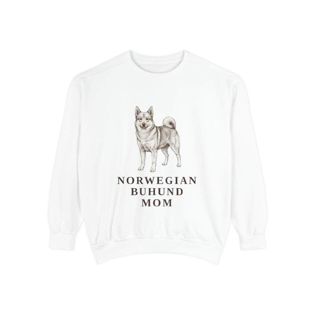 Norwegian Buhund Mom Sweatshirt, White, front view