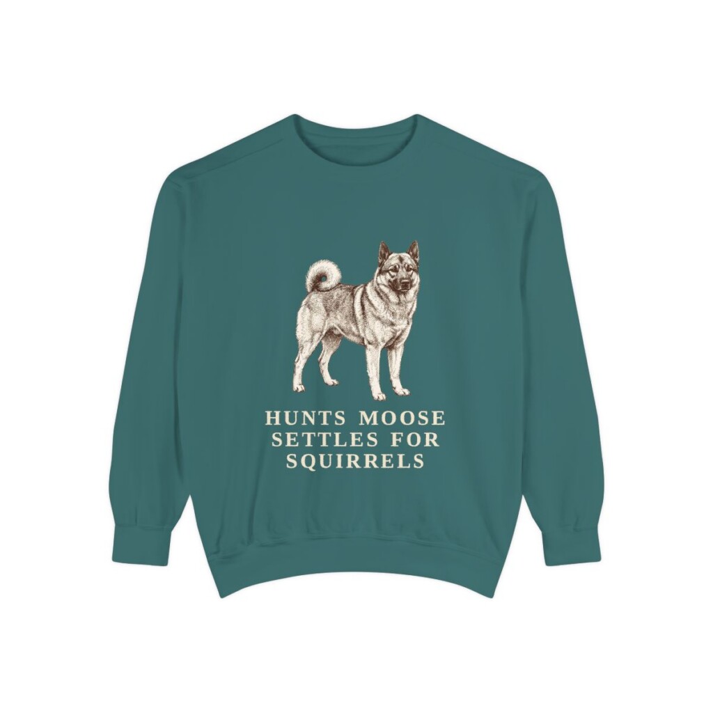 Norwegian Elkhound Humor Sweatshirt, Blue Spruce, front view