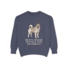 Norwegian Elkhound Humor Sweatshirt, Denim, front view