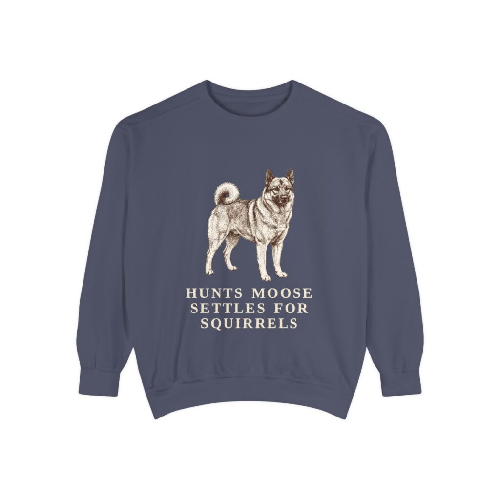 Norwegian Elkhound Humor Sweatshirt, Denim, front view