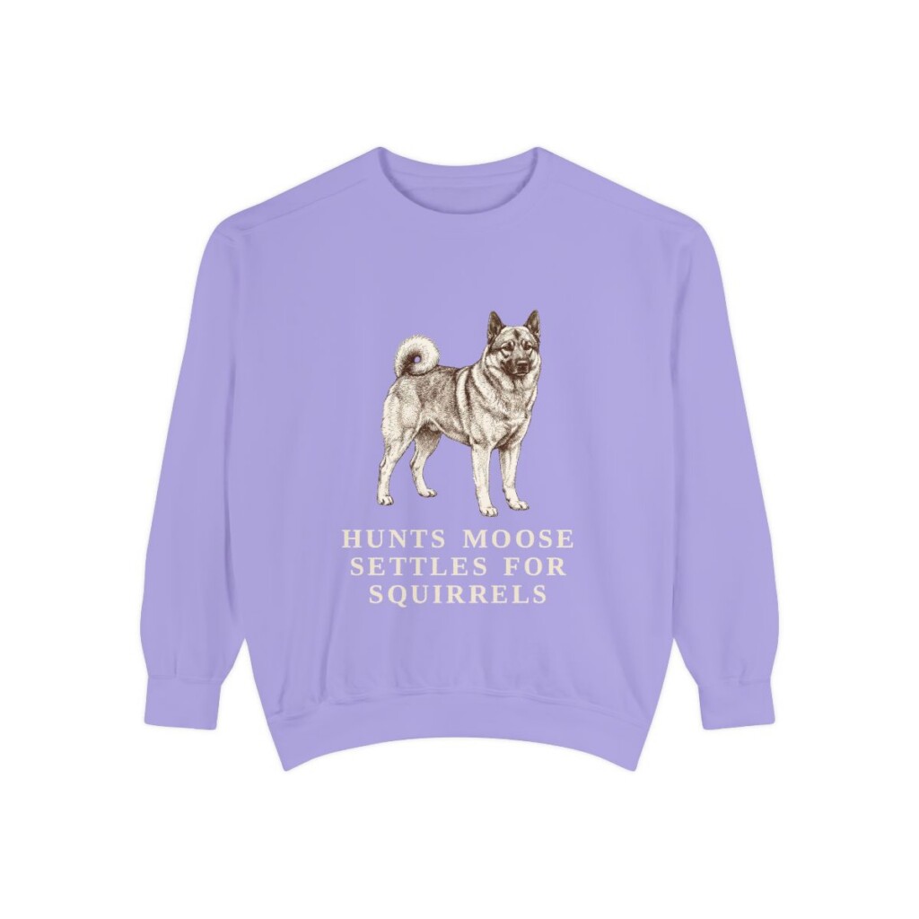 Norwegian Elkhound Humor Sweatshirt, Violet, front view