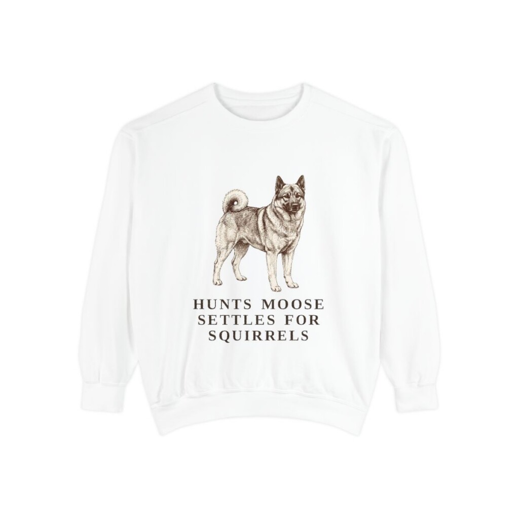 Norwegian Elkhound Humor Sweatshirt, White, front view