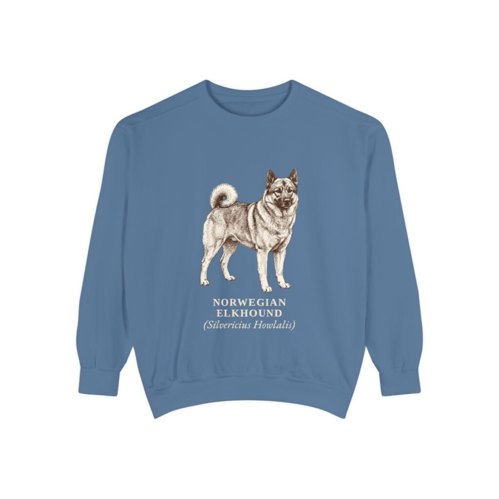 Norwegian Elkhound Latin Sweatshirt, Blue Jean, front view
