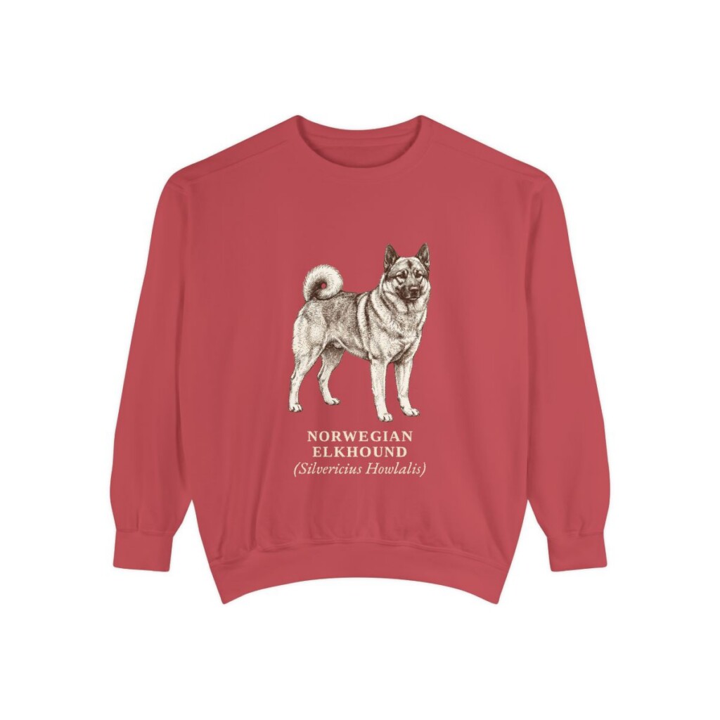 Norwegian Elkhound Latin Sweatshirt, Crimson, front view