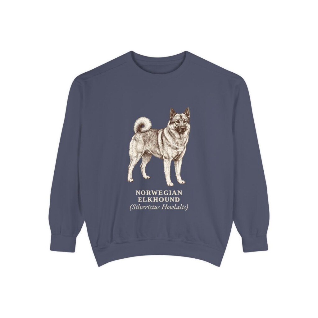 Norwegian Elkhound Latin Sweatshirt, Denim, front view