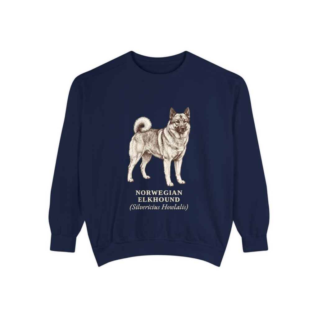 Norwegian Elkhound Latin Sweatshirt, True Navy, front view