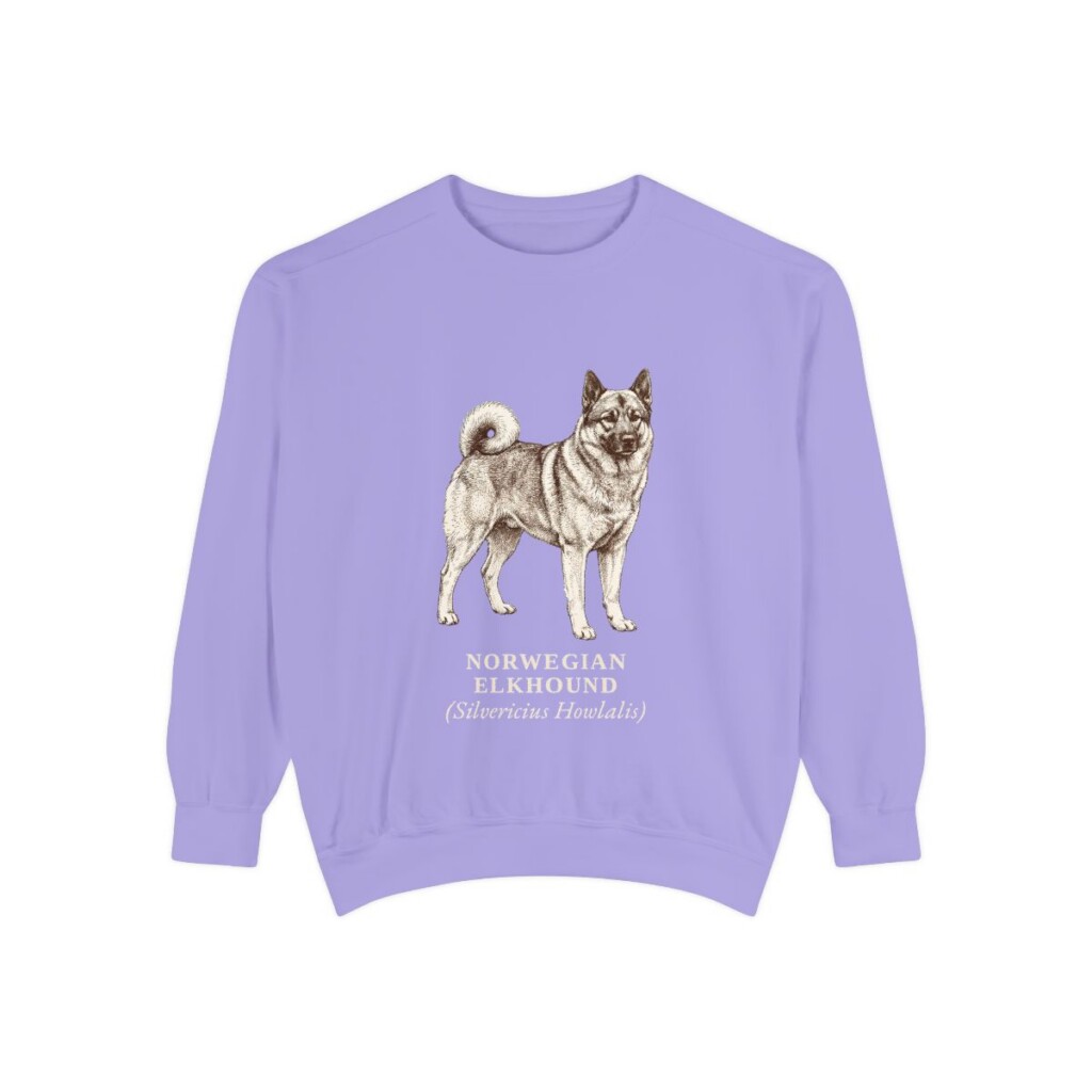 Norwegian Elkhound Latin Sweatshirt, Violet, front view