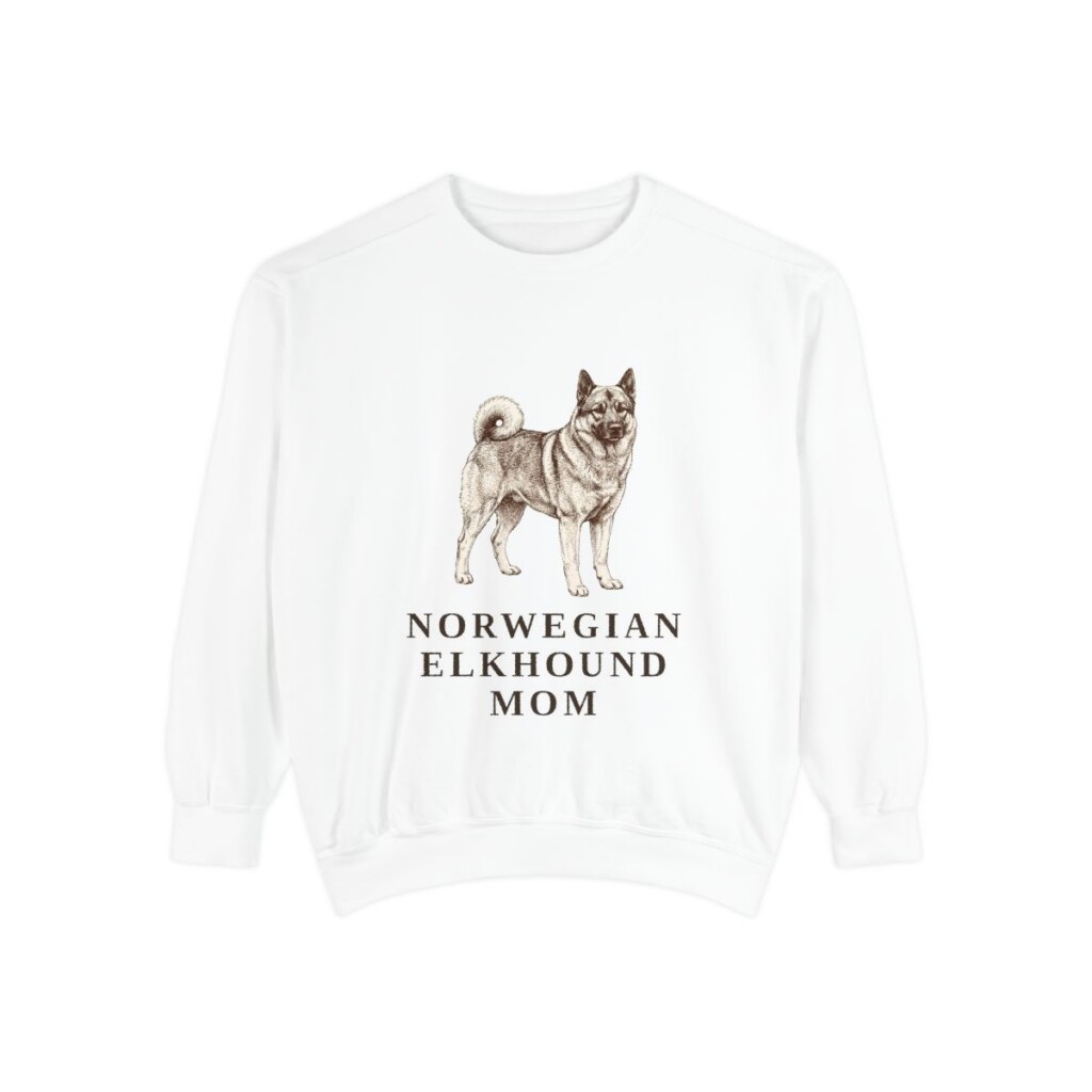 Norwegian Elkhound Mom Sweatshirt, White, front view