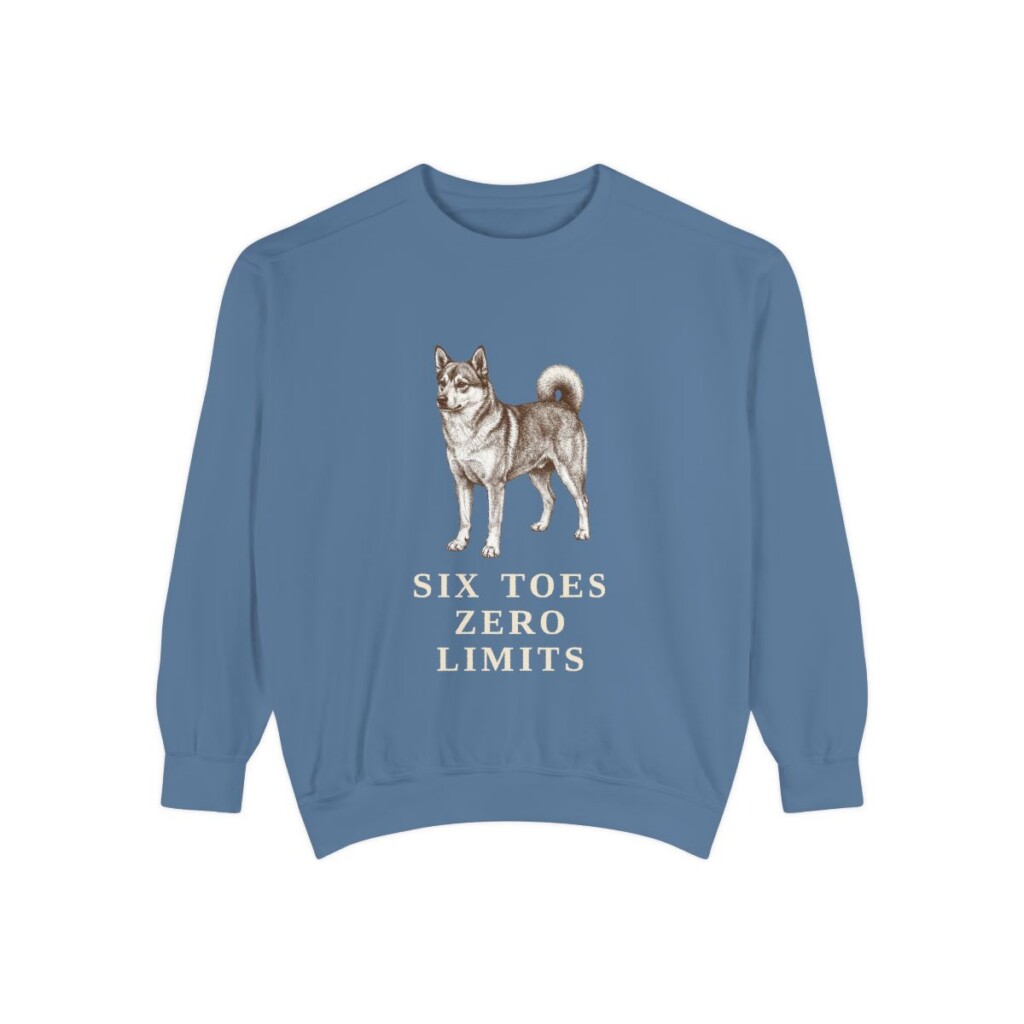 Norwegian Lundehund Humor Sweatshirt, Blue Jean, front view
