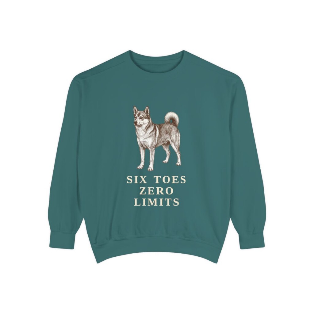 Norwegian Lundehund Humor Sweatshirt, Blue Spruce, front view