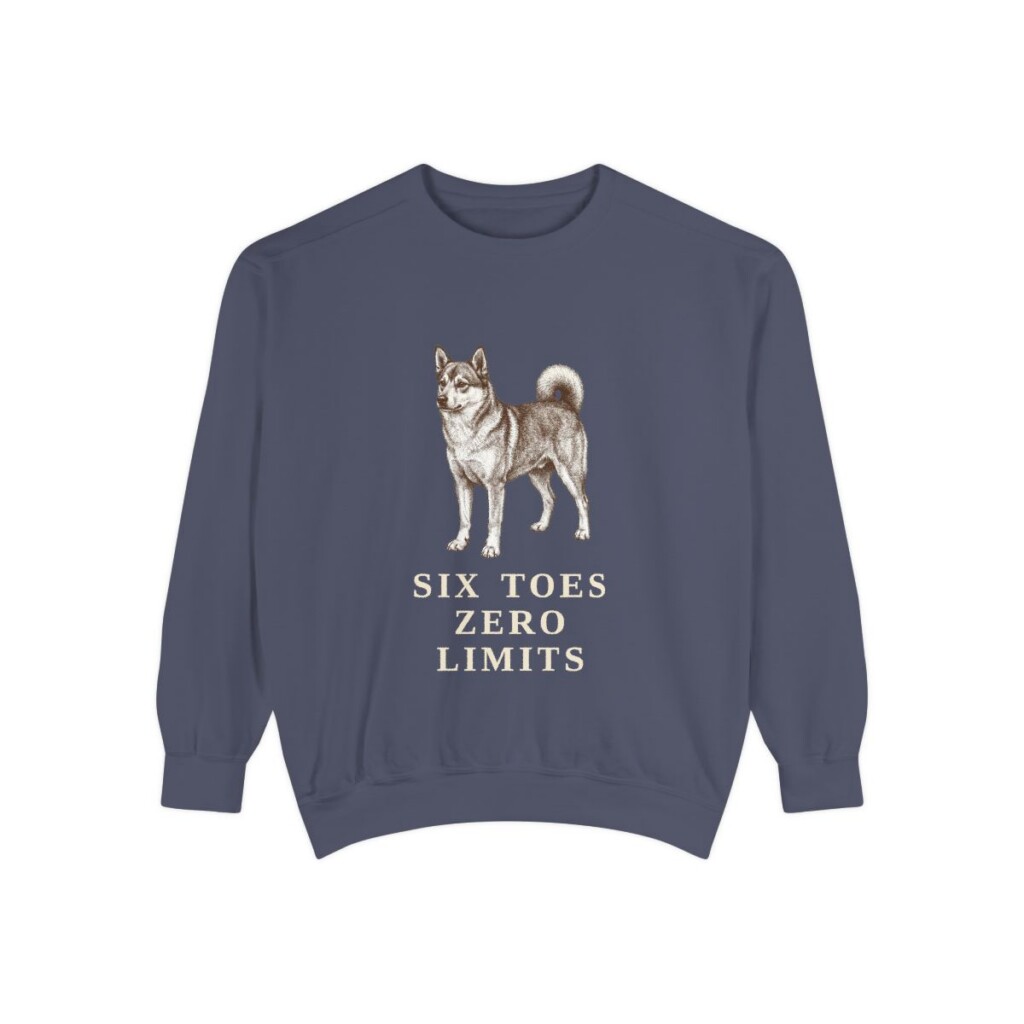 Norwegian Lundehund Humor Sweatshirt, Denim, front view