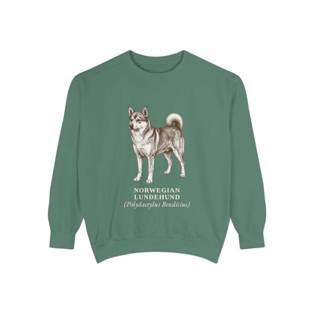 Norwegian Lundehund Latin Sweatshirt, Light Green, front view