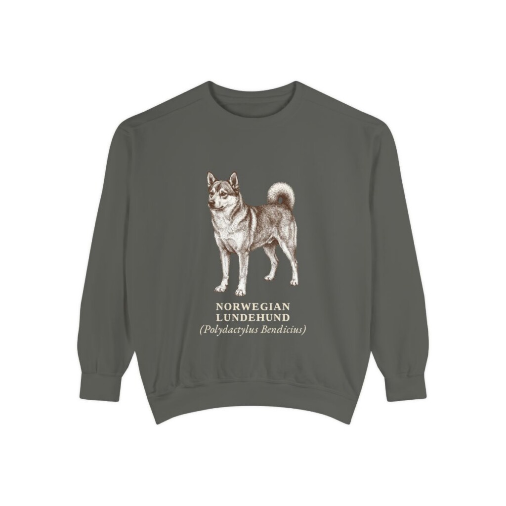 Norwegian Lundehund Latin Sweatshirt, Pepper, front view