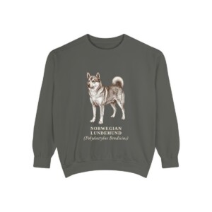 Norwegian Lundehund Latin Sweatshirt, Pepper, front view