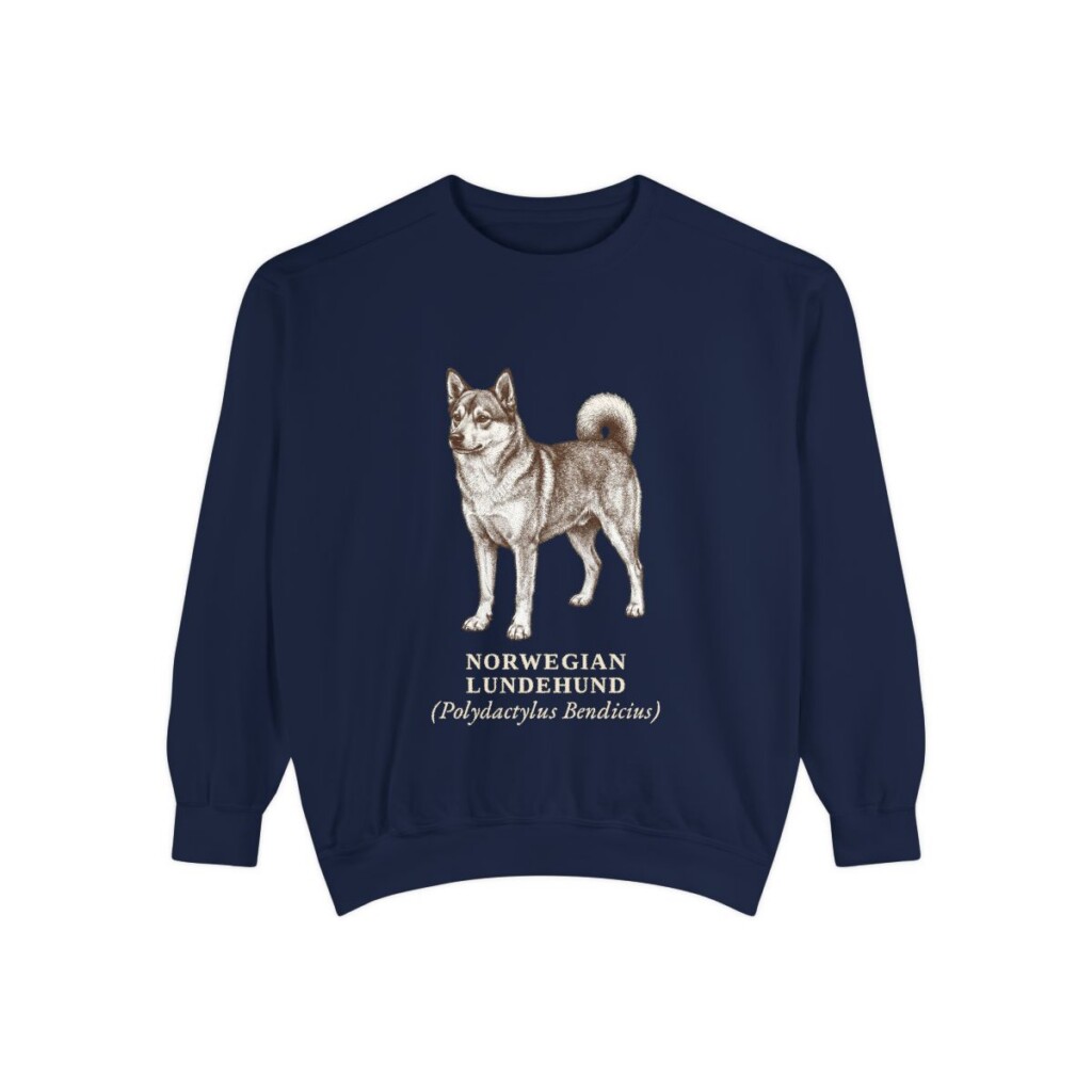 Norwegian Lundehund Latin Sweatshirt, True Navy, front view