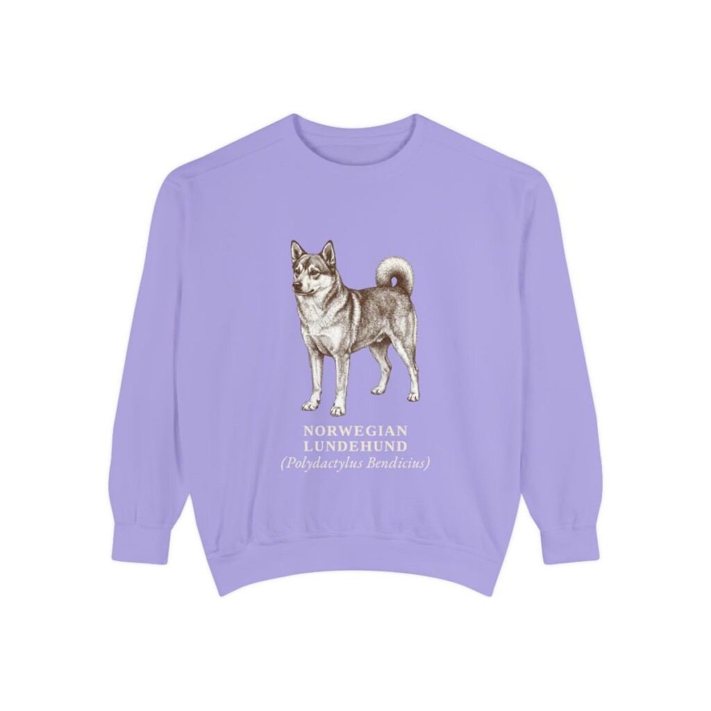 Norwegian Lundehund Latin Sweatshirt, Violet, front view